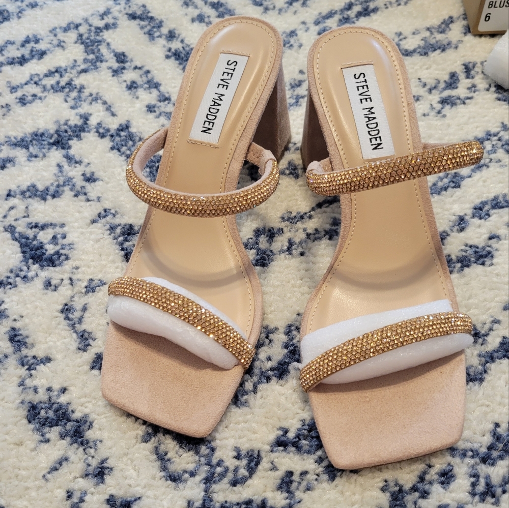 NWT Steve Madden Lilah Blush sparkle heeled sandal - Picture 2 of 10